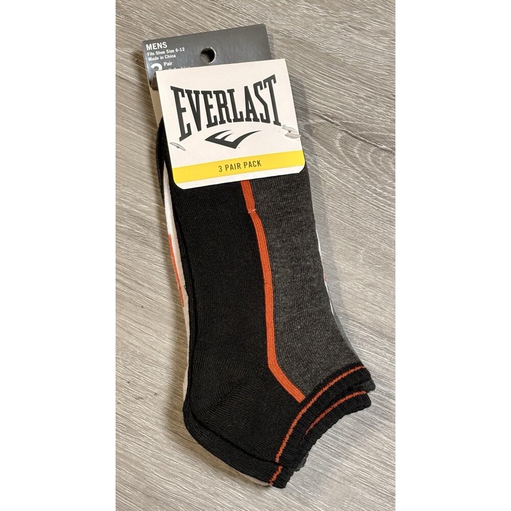 Everlast Men's No Show Socks Shoe Size 6-12 White 1/2 Cushion 3 Pairs NWT